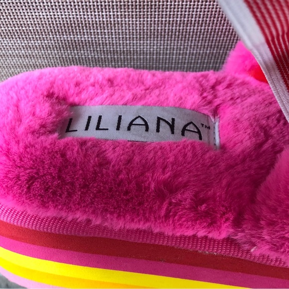 Liliana Faux Fur Color Patch Flatform Sandals - Picture 4 of 8